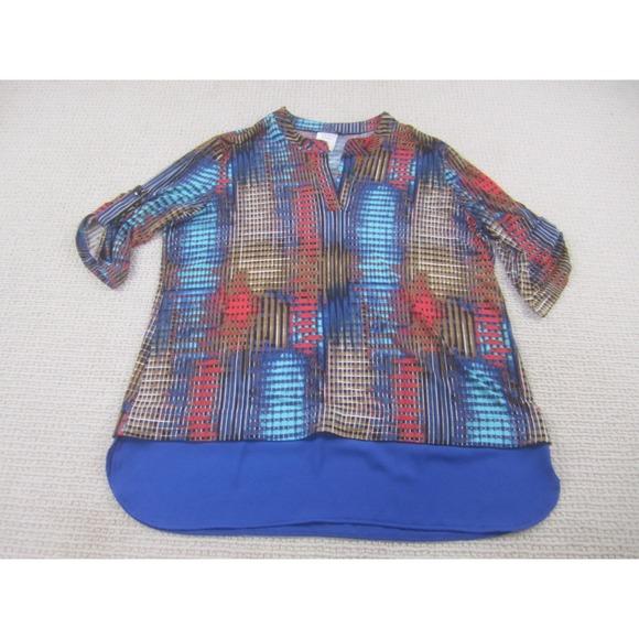 Papillon Blanc Tops - Joseph Ribkoff Shirt Womens Large Multicolor Tunic‎ High Low Hem Split Neck 5963